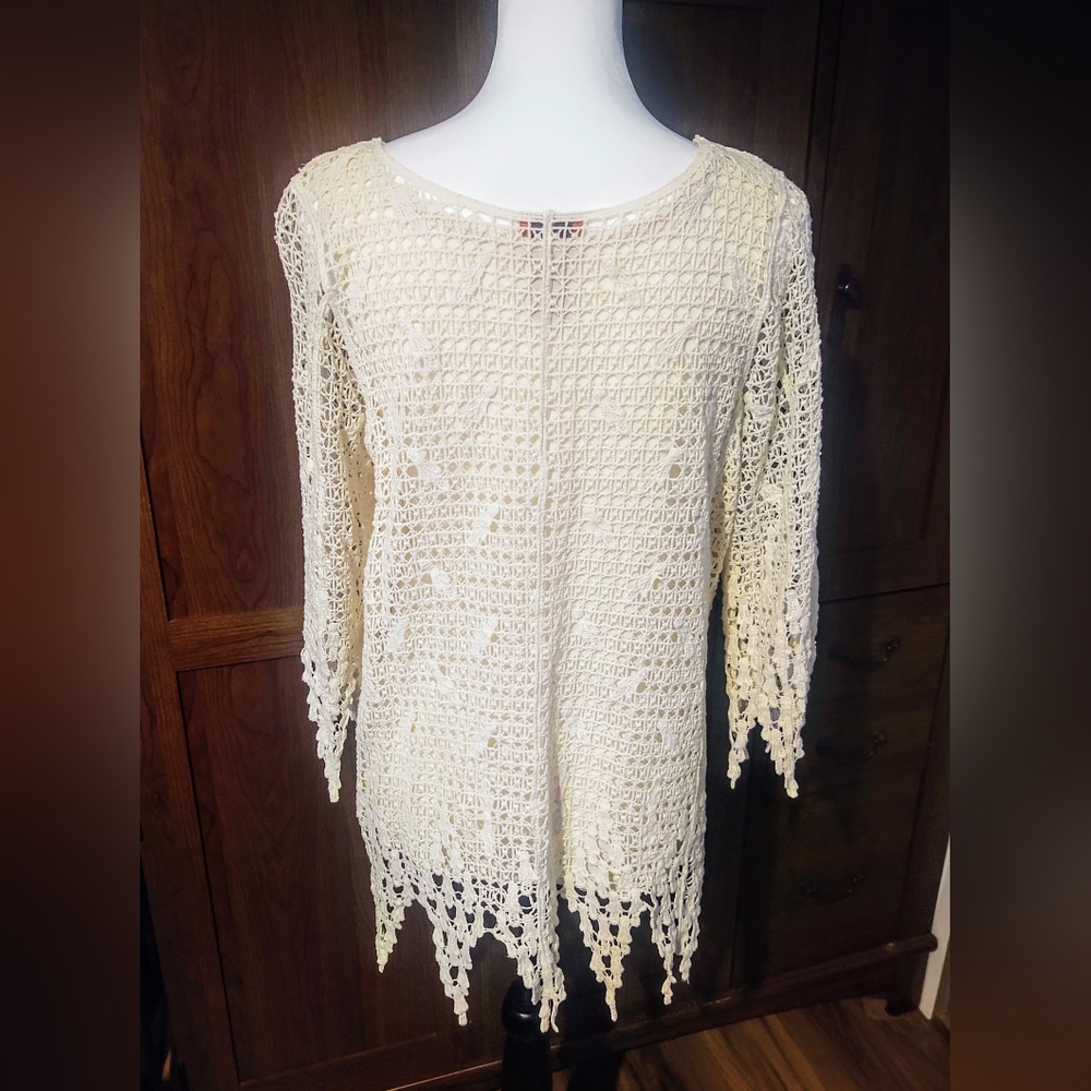 Vtg V Cristina Lace Overlay Blouse Ivory Sz L - Picture 5 of 10